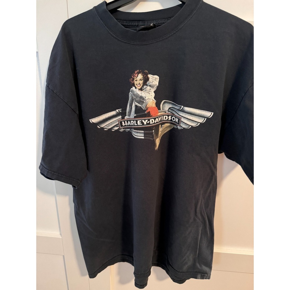 Vintage Harley Davidson Biker Pin-up Graphic‎ T-Shirt Black Loveland, CO